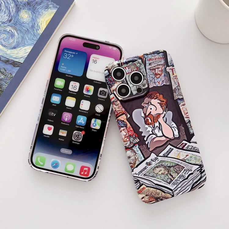 For iPhone 14 Pro Max Precise Hole Oil Painting Glossy PC Phone Case(Newspaper) - iPhone 14 Pro Max Cases by buy2fix | Online Shopping UK | buy2fix