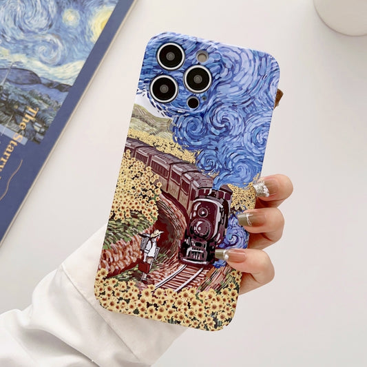For iPhone 13 Pro Max Precise Hole Oil Painting Glossy PC Phone Case(Train) - iPhone 13 Pro Max Cases by buy2fix | Online Shopping UK | buy2fix