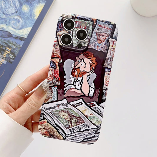For iPhone 12 Pro Precise Hole Oil Painting Glossy PC Phone Case(Newspaper) - iPhone 12 / 12 Pro Cases by buy2fix | Online Shopping UK | buy2fix