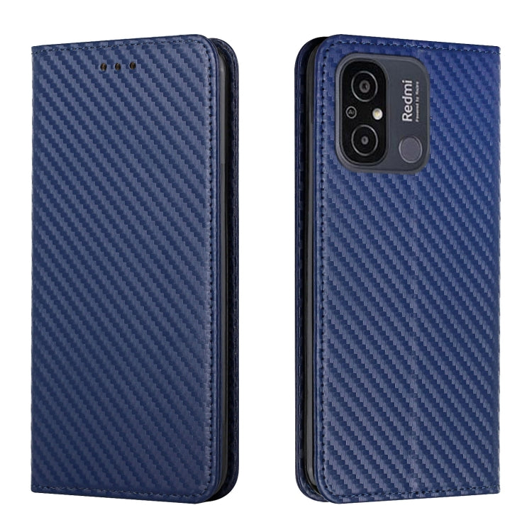 For Xiaomi Redmi 12C Carbon Fiber Texture Magnetic Flip Leather Phone Case(Blue) - Xiaomi Cases by buy2fix | Online Shopping UK | buy2fix