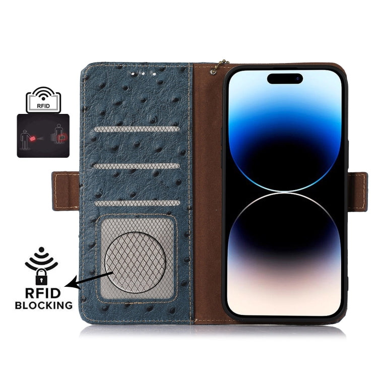 For Nokia G22 4G Ostrich Pattern Genuine Leather RFID Phone Case(Blue) - Nokia Cases by buy2fix | Online Shopping UK | buy2fix