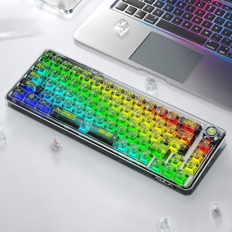 AULA F68 Transparent Customized Wired/Wireless/Bluetooth Three Model RGB Pluggable Mechanical Keyboard(Black Transparent) - Wired Keyboard by AULA | Online Shopping UK | buy2fix