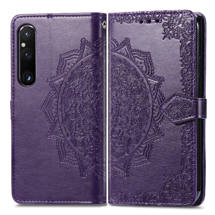 For Sony Xperia 1 IV Mandala Flower Embossed Leather Phone Case(Purple) - Sony Cases by buy2fix | Online Shopping UK | buy2fix