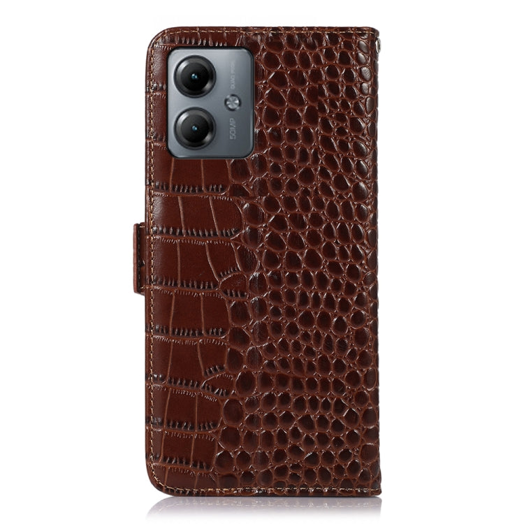 For Motorola Moto G14 4G Crocodile Top Layer Cowhide Leather Phone Case(Brown) - Motorola Cases by buy2fix | Online Shopping UK | buy2fix