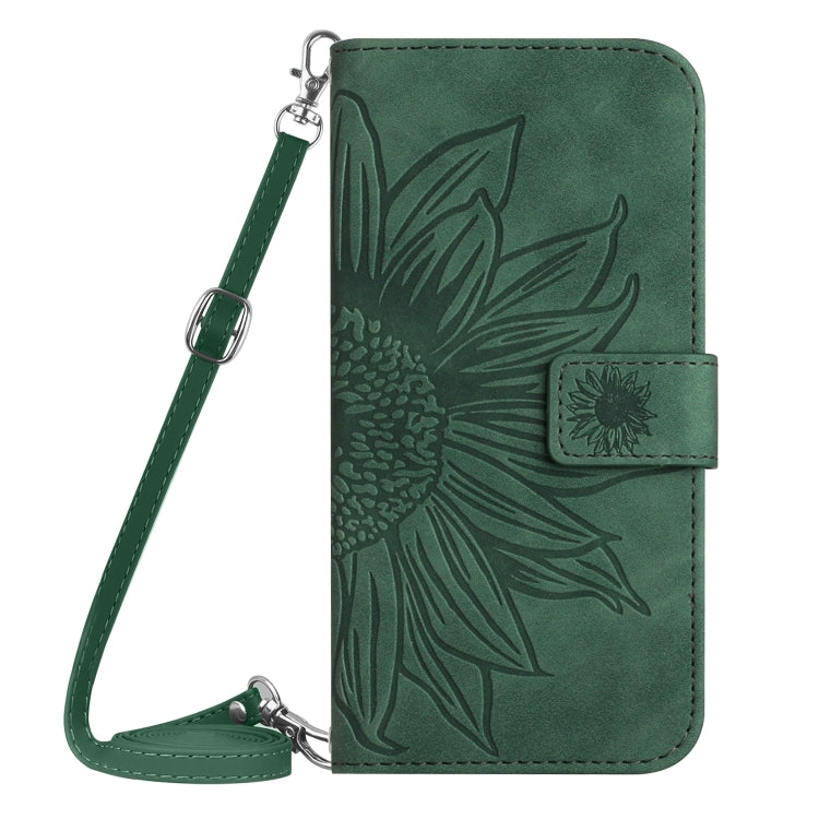 For Sony Xperia 1 V HT04 Skin Feel Sun Flower Embossed Flip Leather Phone Case with Lanyard(Green) - Sony Cases by buy2fix | Online Shopping UK | buy2fix