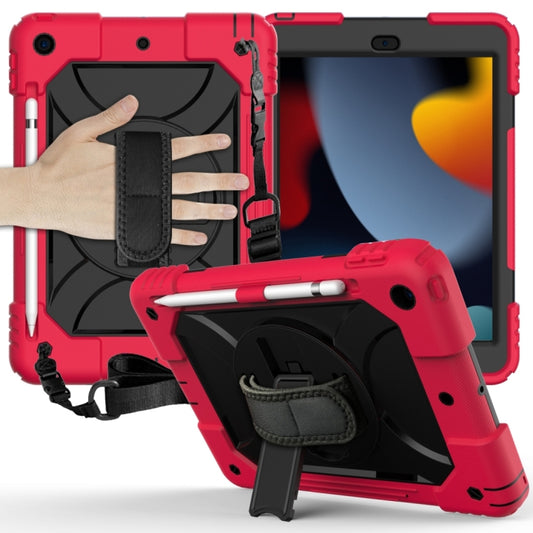 For iPad 10.2 Shockproof PC + Silicone Combination Case with Holder & Hand Strap & Shoulder Strap(Red+Black) - iPad 10.2 Cases by buy2fix | Online Shopping UK | buy2fix