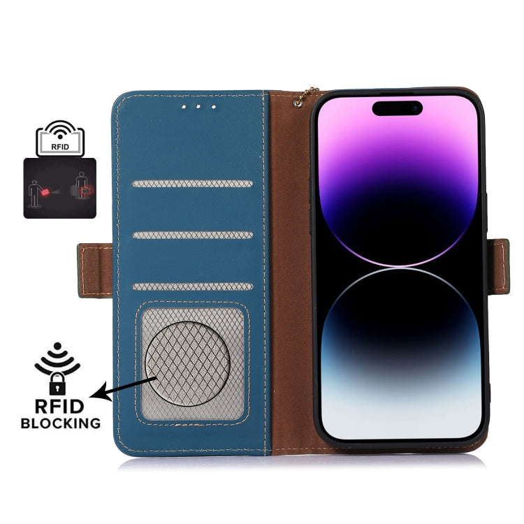 For Samsung Galaxy F14 5G Genuine Leather Magnetic RFID Leather Phone Case(Blue) - Galaxy Phone Cases by buy2fix | Online Shopping UK | buy2fix