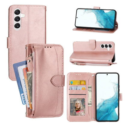 For Samsung Galaxy A14 5G Oil Skin Zipper Wallet Leather Phone Case(Rose Gold) - Galaxy Phone Cases by buy2fix | Online Shopping UK | buy2fix