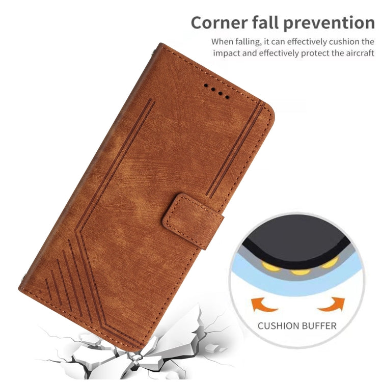 For OnePlus Nord CE 3/Nord CE 3 Lite/Nord N30 Skin Feel Stripe Pattern Leather Phone Case with Lanyard(Brown) - OnePlus Cases by buy2fix | Online Shopping UK | buy2fix