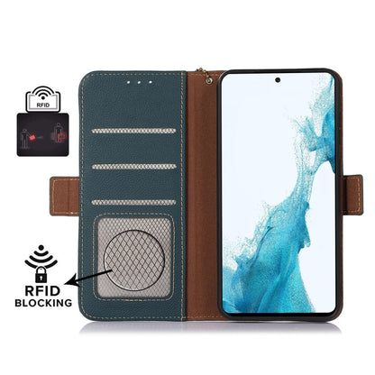 For Samsung Galaxy M54 5G Side-Magnetic TJ Genuine Leather RFID Phone Case(Green) - Galaxy Phone Cases by buy2fix | Online Shopping UK | buy2fix