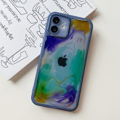 For iPhone 12 Oil Painting Electroplating TPU Phone Case(Blue) - iPhone 12 / 12 Pro Cases by buy2fix | Online Shopping UK | buy2fix