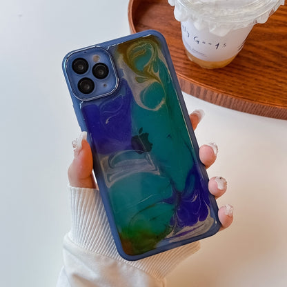 For iPhone 11 Pro Max Oil Painting Electroplating TPU Phone Case(Blue) - iPhone 11 Pro Max Cases by buy2fix | Online Shopping UK | buy2fix