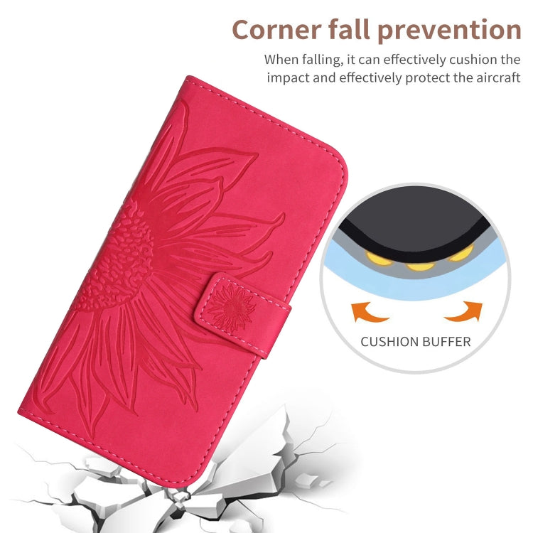 For Xiaomi Poco F5 Skin Feel Sun Flower Embossed Flip Leather Phone Case with Lanyard(Rose Red) - Xiaomi Cases by buy2fix | Online Shopping UK | buy2fix