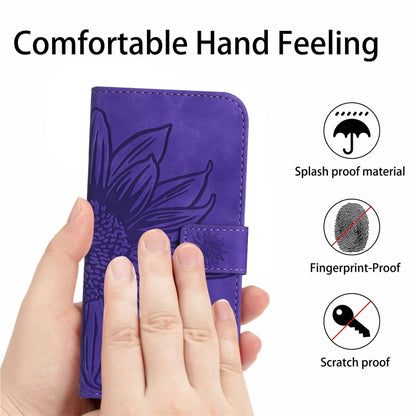 For Xiaomi Poco F5 Pro Skin Feel Sun Flower Embossed Flip Leather Phone Case with Lanyard(Dark Purple) - Xiaomi Cases by buy2fix | Online Shopping UK | buy2fix