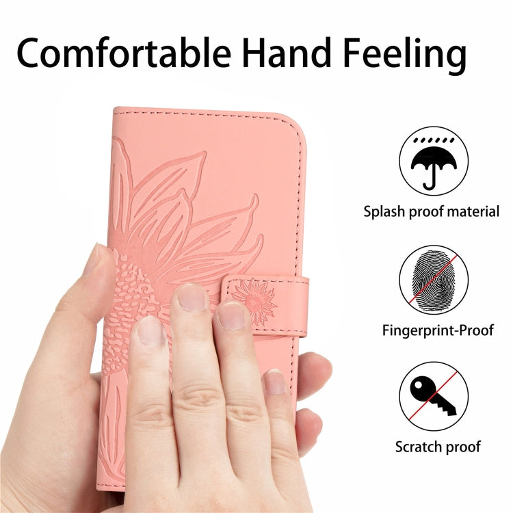 For Xiaomi Poco F5 Pro Skin Feel Sun Flower Embossed Flip Leather Phone Case with Lanyard(Pink) - Xiaomi Cases by buy2fix | Online Shopping UK | buy2fix