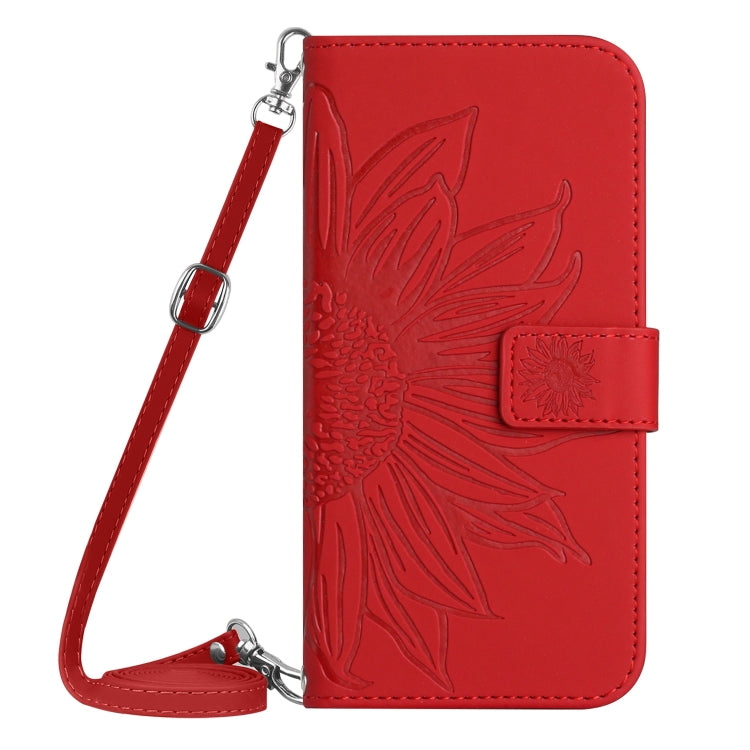 For Xiaomi Poco F5 Pro Skin Feel Sun Flower Embossed Flip Leather Phone Case with Lanyard(Red) - Xiaomi Cases by buy2fix | Online Shopping UK | buy2fix