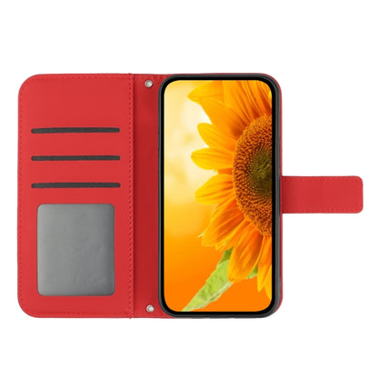 For Xiaomi Redmi Note 12S Skin Feel Sun Flower Embossed Flip Leather Phone Case with Lanyard(Red) - Xiaomi Cases by buy2fix | Online Shopping UK | buy2fix