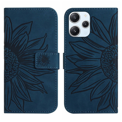 For Xiaomi Redmi 12 4G Global Skin Feel Sun Flower Embossed Flip Leather Phone Case with Lanyard(Inky Blue) - Xiaomi Cases by buy2fix | Online Shopping UK | buy2fix