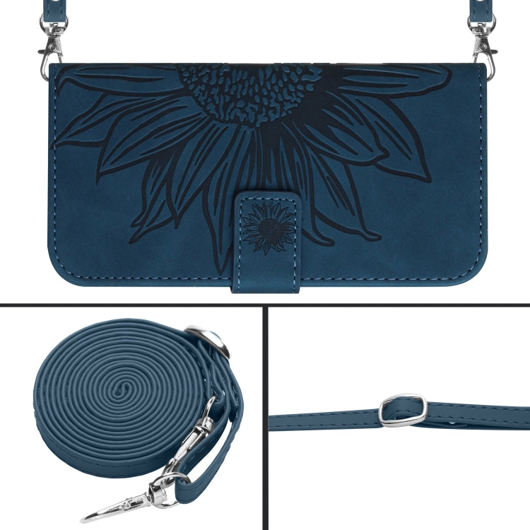 For Xiaomi Redmi 12 4G Global Skin Feel Sun Flower Embossed Flip Leather Phone Case with Lanyard(Inky Blue) - Xiaomi Cases by buy2fix | Online Shopping UK | buy2fix