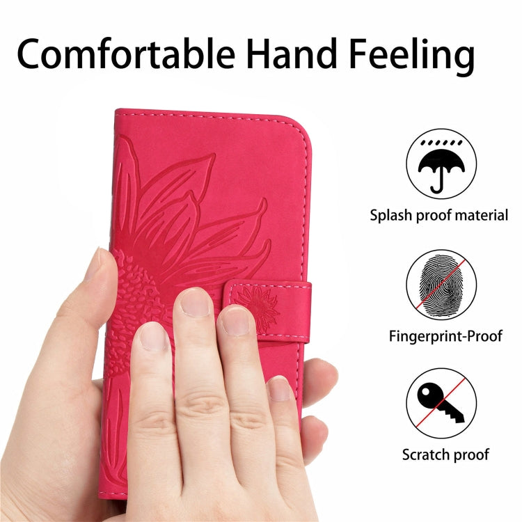 For Xiaomi Redmi 12 4G Global Skin Feel Sun Flower Embossed Flip Leather Phone Case with Lanyard(Rose Red) - Xiaomi Cases by buy2fix | Online Shopping UK | buy2fix