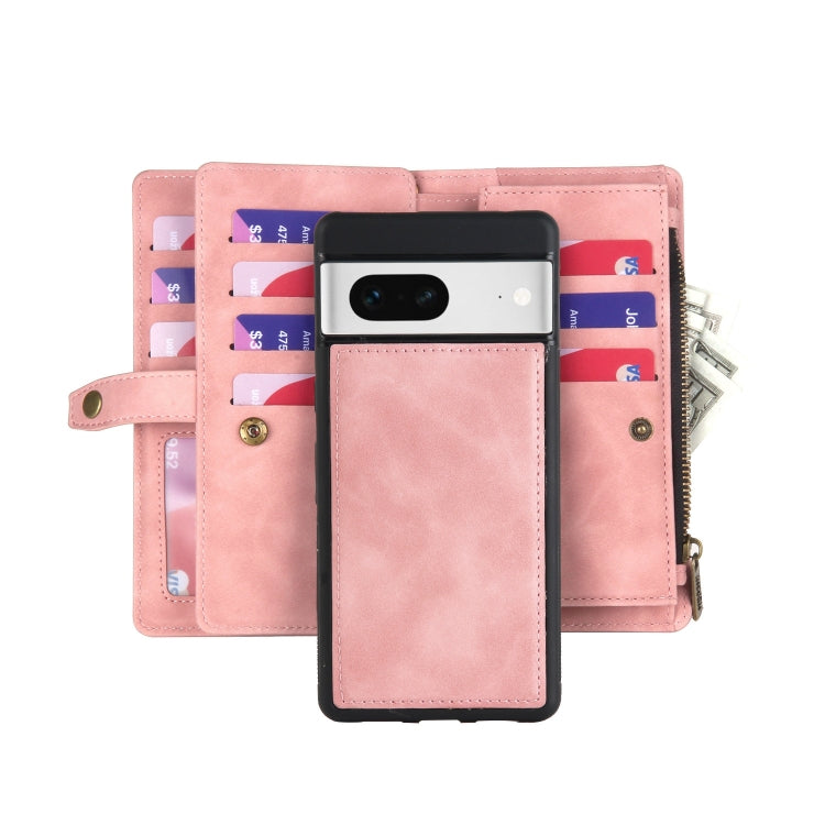 For Google Pixel 7 Zipper Wallet Detachable MagSafe Leather Phone Case(Pink) - Google Cases by buy2fix | Online Shopping UK | buy2fix