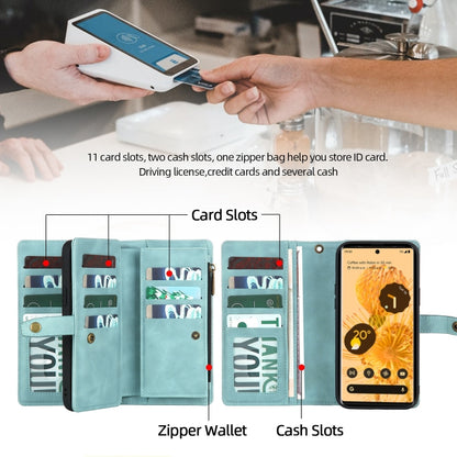 For Google Pixel 7 Pro Zipper Wallet Detachable MagSafe Leather Phone Case(Blue) - Google Cases by buy2fix | Online Shopping UK | buy2fix