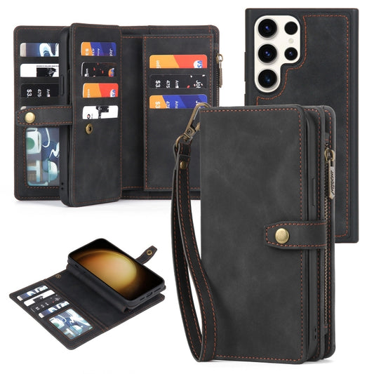 For Samsung Galaxy S23 Ultra 5G Zipper Wallet Detachable MagSafe Leather Phone Case(Black) - Galaxy S23 Ultra 5G Cases by buy2fix | Online Shopping UK | buy2fix