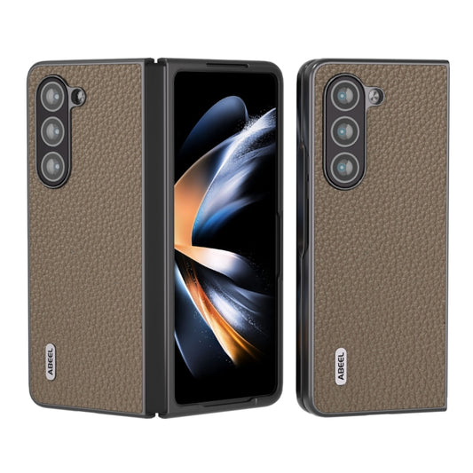 For Samsung Galaxy Z Fold5 ABEEL Genuine Leather Litchi Texture Phone Case(Grey) - Galaxy Z Fold5 Cases by buy2fix | Online Shopping UK | buy2fix