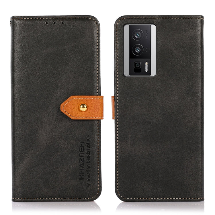 For Xiaomi Poco F5 Pro KHAZNEH Cowhide Texture Flip Leather Phone Case(Black) - Xiaomi Cases by buy2fix | Online Shopping UK | buy2fix