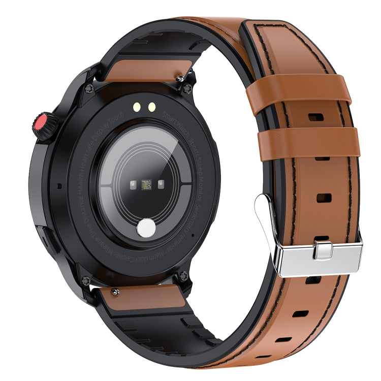 T52 1.39 inch IP67 Waterproof Leather Band Smart Watch Supports Bluetooth Call / Blood Oxygen / Body Temperature Monitoring(Brown) - Smart Watches by buy2fix | Online Shopping UK | buy2fix