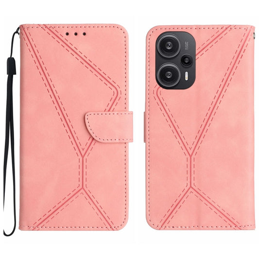 For Xiaomi POCO F5 5G Stitching Embossed Leather Phone Case(Pink) - Xiaomi Cases by buy2fix | Online Shopping UK | buy2fix