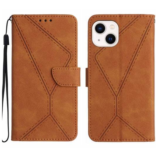 For iPhone 14 Plus Stitching Embossed Leather Phone Case(Brown) - iPhone 14 Plus Cases by buy2fix | Online Shopping UK | buy2fix