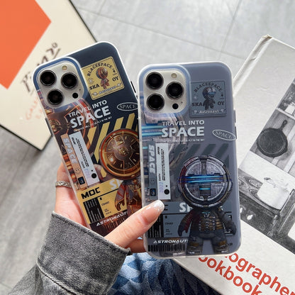 For iPhone 14 Plus Dual-side IMD Astronaut Frosted Phone Case(Black Gold) - iPhone 14 Plus Cases by buy2fix | Online Shopping UK | buy2fix