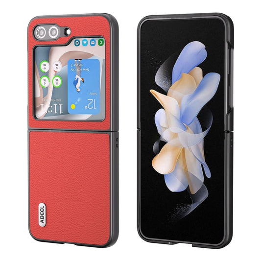 For Samsung Galaxy Z Flip5 ABEEL Genuine Leather Luolai Series Phone Case(Red) - Galaxy Z Flip5 Cases by buy2fix | Online Shopping UK | buy2fix