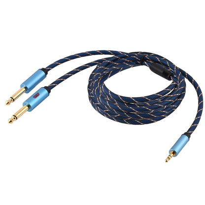 EMK 3.5mm Jack Male to 2 x 6.35mm Jack Male Gold Plated Connector Nylon Braid AUX Cable for Computer / X-BOX / PS3 / CD / DVD, Cable Length:5m(Dark Blue) -  by EMK | Online Shopping UK | buy2fix