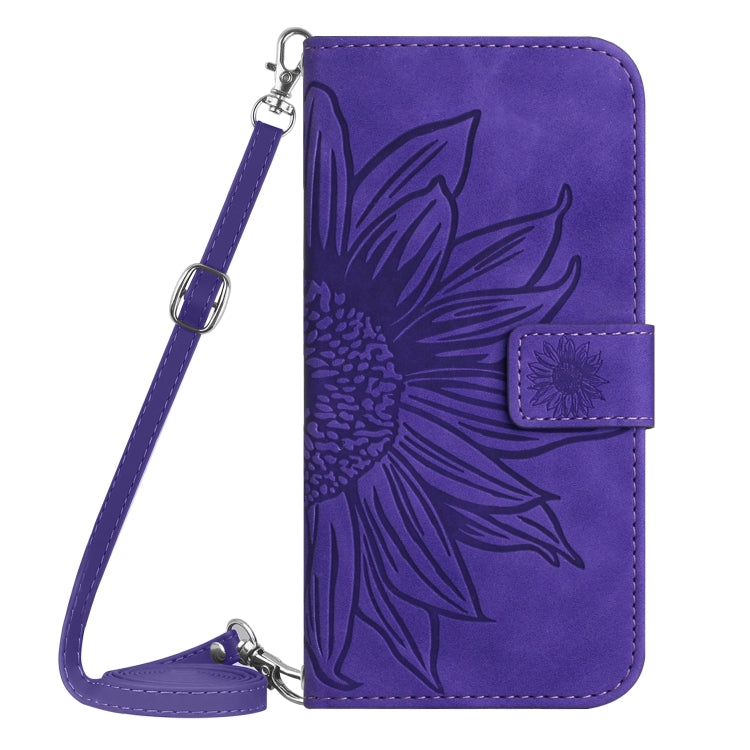 For Huawei P60 Pro Skin Feel Sun Flower Embossed Flip Leather Phone Case with Lanyard(Dark Purple) - Huawei Cases by buy2fix | Online Shopping UK | buy2fix