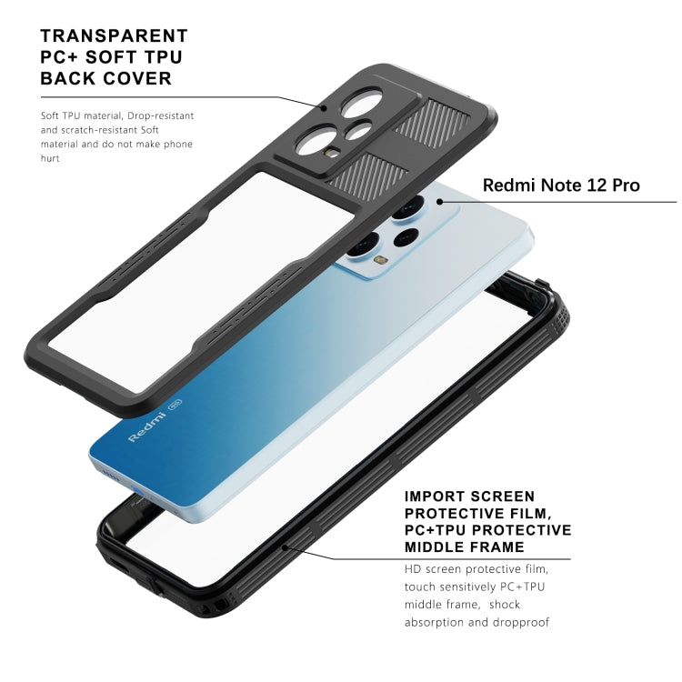 For Xiaomi Redmi Note 12 Pro 5G Global RedPepper IP68 Life Waterproof Phone Case(Black) - Xiaomi Cases by RedPepper | Online Shopping UK | buy2fix