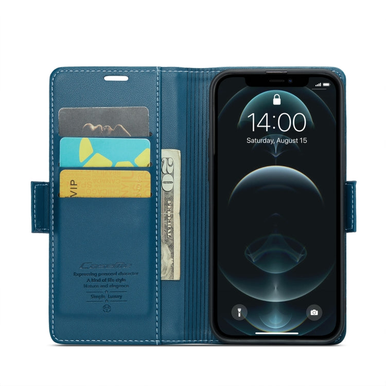 For iPhone 12 Pro Max CaseMe 023 Butterfly Buckle Litchi Texture RFID Anti-theft Leather Phone Case(Blue) - iPhone 12 Pro Max Cases by CaseMe | Online Shopping UK | buy2fix