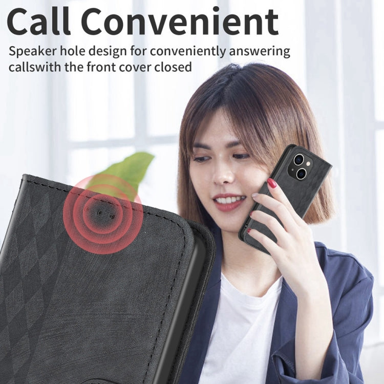 For iPhone 14 Plus Plaid Embossed Leather Phone Case(Black) - iPhone 14 Plus Cases by buy2fix | Online Shopping UK | buy2fix
