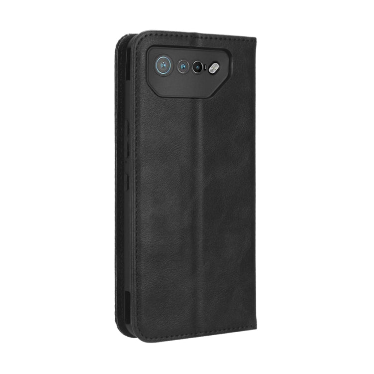 For ASUS ROG Phone 7 Magnetic Buckle Retro Texture Leather Phone Case(Black) - ASUS Cases by buy2fix | Online Shopping UK | buy2fix