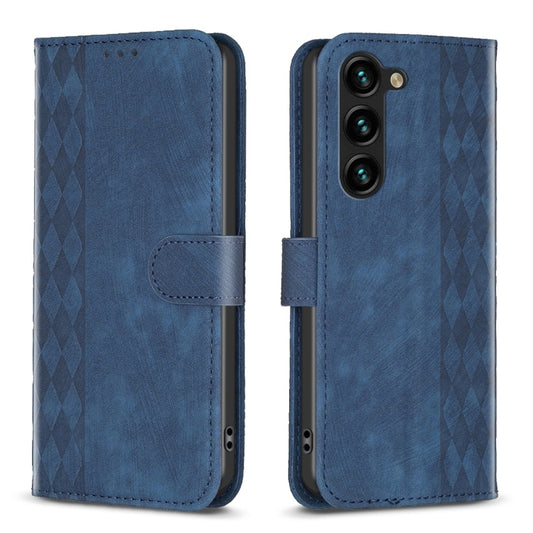 For Samsung Galaxy S23+ 5G Plaid Embossed Leather Phone Case(Blue) - Galaxy S23+ 5G Cases by buy2fix | Online Shopping UK | buy2fix