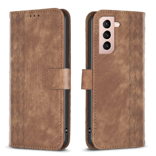 For Samsung Galaxy S21 5G Plaid Embossed Leather Phone Case(Brown) - Galaxy S21 5G Cases by buy2fix | Online Shopping UK | buy2fix