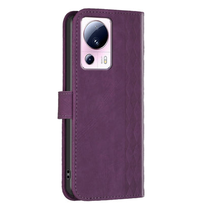 For Xiaomi 13 Lite 5G / Civi 2 Plaid Embossed Leather Phone Case(Purple) - 13 Lite Cases by buy2fix | Online Shopping UK | buy2fix