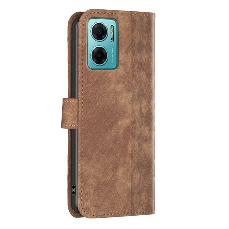 For Xiaomi Redmi 10 5G / Note 11E Plaid Embossed Leather Phone Case(Brown) - Xiaomi Cases by buy2fix | Online Shopping UK | buy2fix