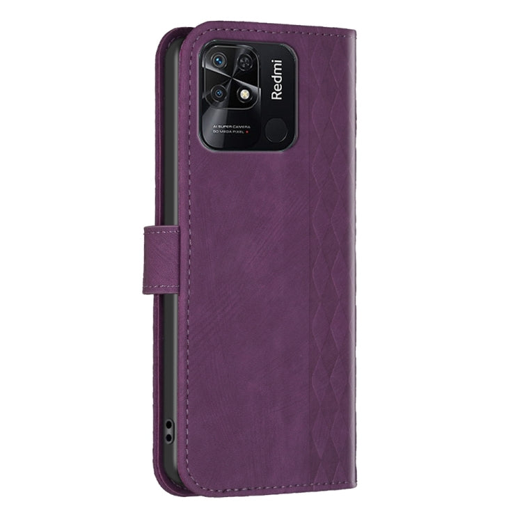 For Xiaomi Redmi 10C Plaid Embossed Leather Phone Case(Purple) - Xiaomi Cases by buy2fix | Online Shopping UK | buy2fix