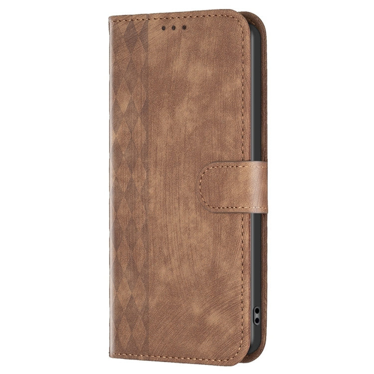 For Xiaomi Redmi 12C Plaid Embossed Leather Phone Case(Brown) - Xiaomi Cases by buy2fix | Online Shopping UK | buy2fix