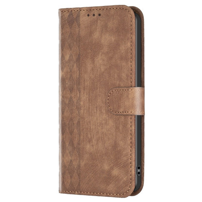 For Xiaomi Redmi 12C Plaid Embossed Leather Phone Case(Brown) - Xiaomi Cases by buy2fix | Online Shopping UK | buy2fix