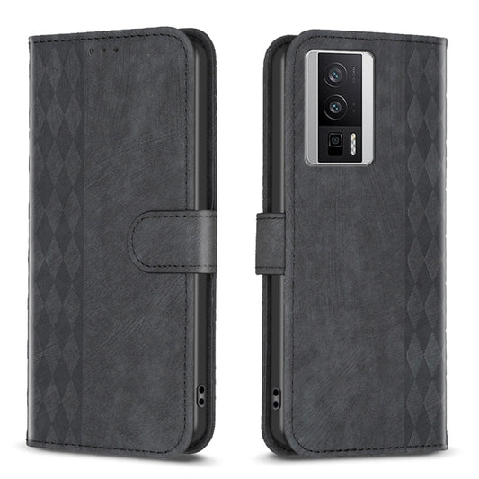 For Xiaomi Redmi K60 / K60 Pro Plaid Embossed Leather Phone Case(Black) - Redmi K60 Cases by buy2fix | Online Shopping UK | buy2fix