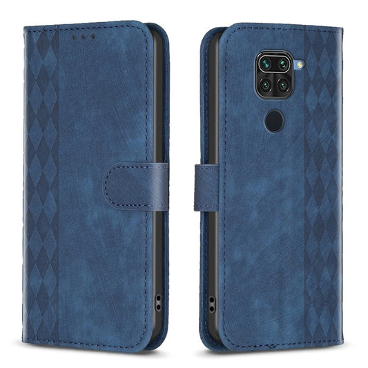 For Xiaomi Redmi Note 9 Plaid Embossed Leather Phone Case(Blue) - Xiaomi Cases by buy2fix | Online Shopping UK | buy2fix