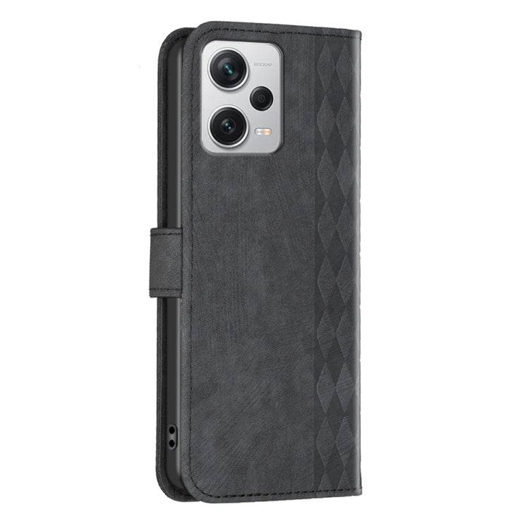 For Xiaomi Redmi Note 12 Pro+ Global Plaid Embossed Leather Phone Case(Black) - Note 12 Pro+ Cases by buy2fix | Online Shopping UK | buy2fix